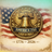 Gold coin with Liberty Bell and "America 250" text on US flag background.