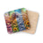 Coaster with a woman's profile and flowing hair representing seasons and nature.