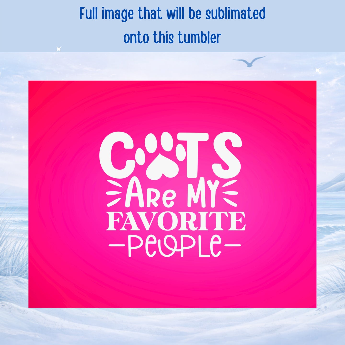 Cats are my favorite people text on a bright pink gradient background.