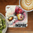 Butterfly on daisy with text "INSPIRE INSPIRE" and cup of coffee.