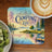 Camping Life coaster with a serene lake scene and coffee.