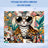 Leopard wearing sunglasses and a patterned jacket holds coffee.