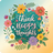 "Think Happy Thoughts" text surrounded by colorful floral illustrations on a gradient background.