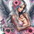 Angel holding sleeping baby with flowers and butterflies, text "Peace Love".