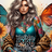 Woman with butterfly wings and floral tattoos, wearing a leopard print jacket.