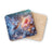 Hummingbird and hibiscus flower on ornate, glowing background coasters.