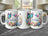 White ceramic mugs with "Happy Birthday" and floral butterfly design.