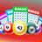 Bingo cards and numbered balls with glitter background.