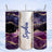 Purple and gold agate tumbler with "Sophia" written in script.