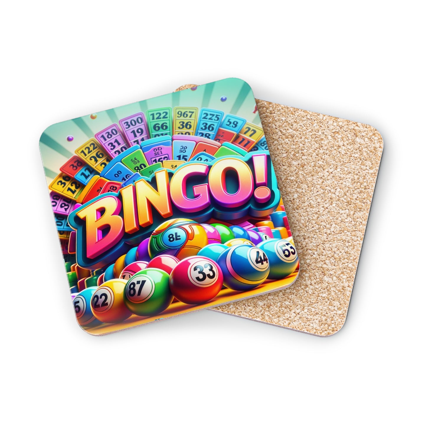Colorful BINGO! text with numbered balls and bingo cards.