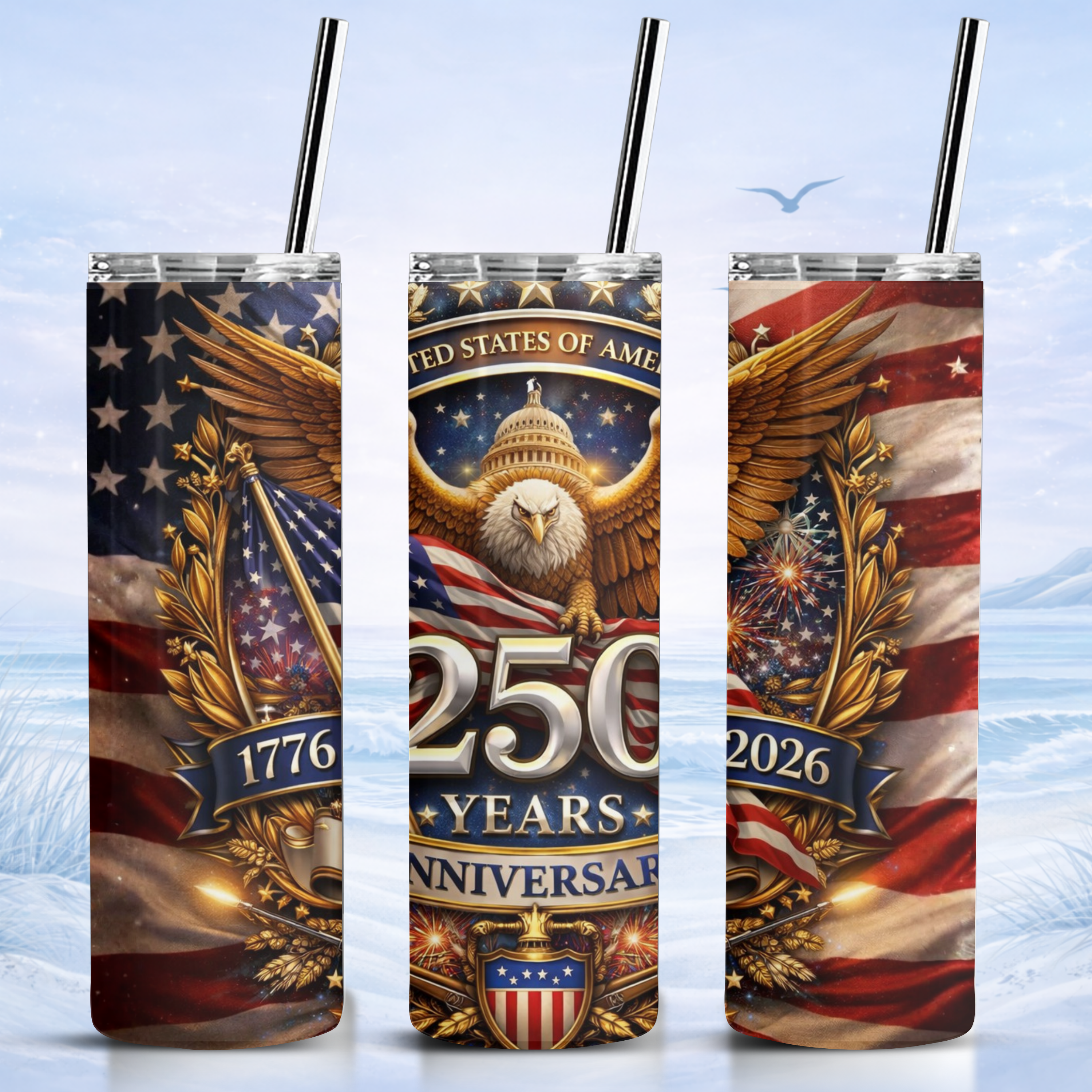 USA 250 eagle patriotic tumbler 1776 2026 design
