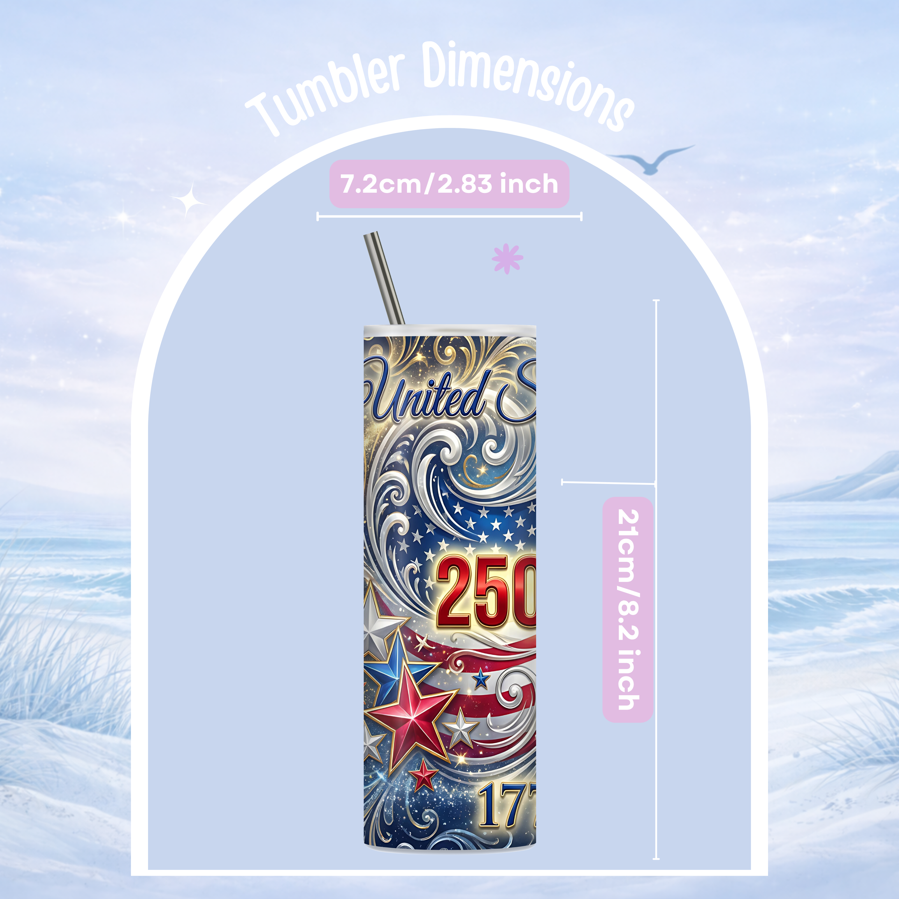 4th of July tumbler red white blue stars and flag design