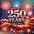 American flag with fireworks and "250 Years 1776-2026" text.