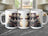 Steampunk raccoon in hat and goggles on white mugs.