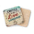 Coaster with "Coffee is my love language" and a smiling coffee cup illustration.
