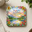 Coaster with floral border featuring landscape and Psalm 23:1 text.