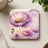 Square coaster with pink poppies, a ladybug, and "DREAM BIG" text.