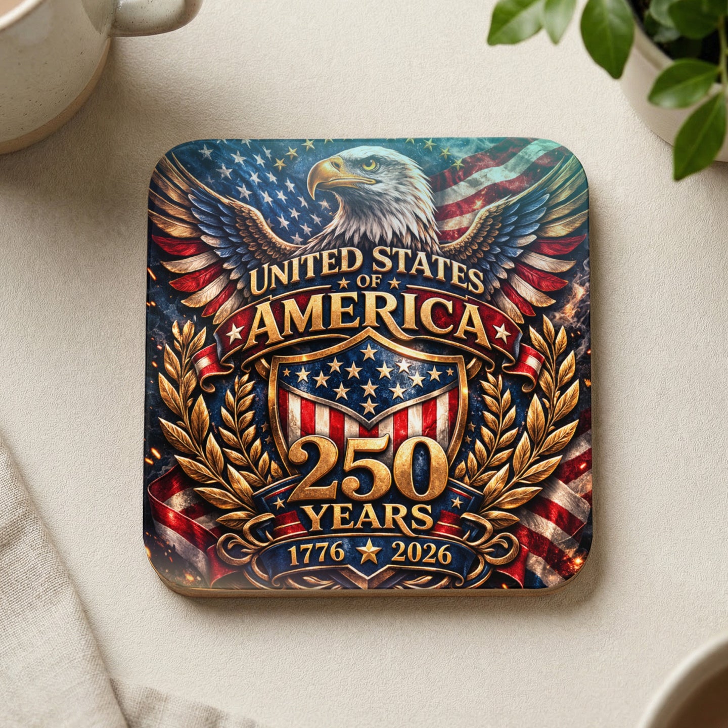 Eagle and shield with "United States of America 250 Years 1776-2026" text.