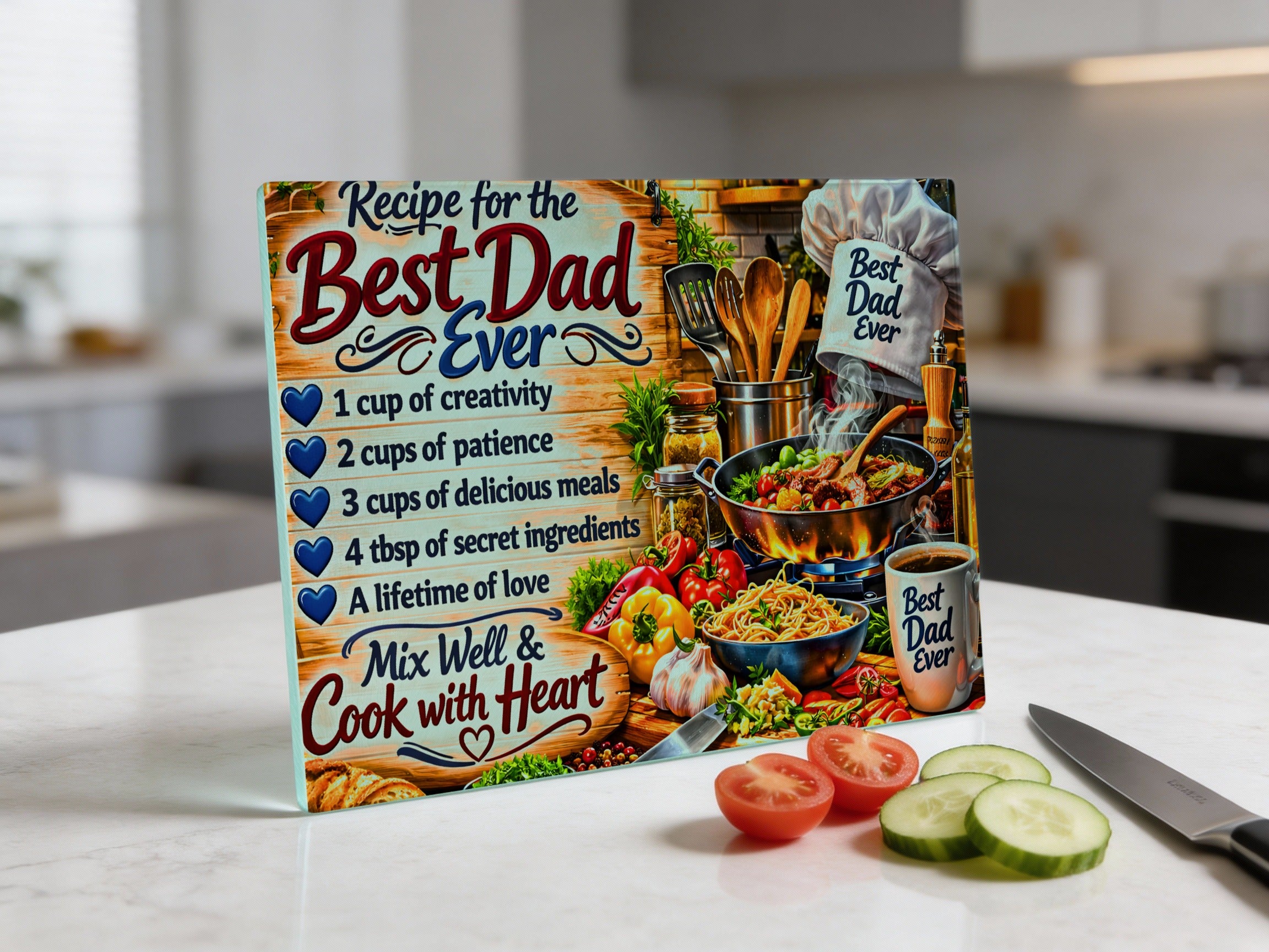 Recipe for the Best Dad Ever with ingredients and heart graphic.