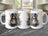 Steampunk rabbit in top hat on three mugs.
