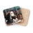 Ghost reading a book in a library, on a coaster.