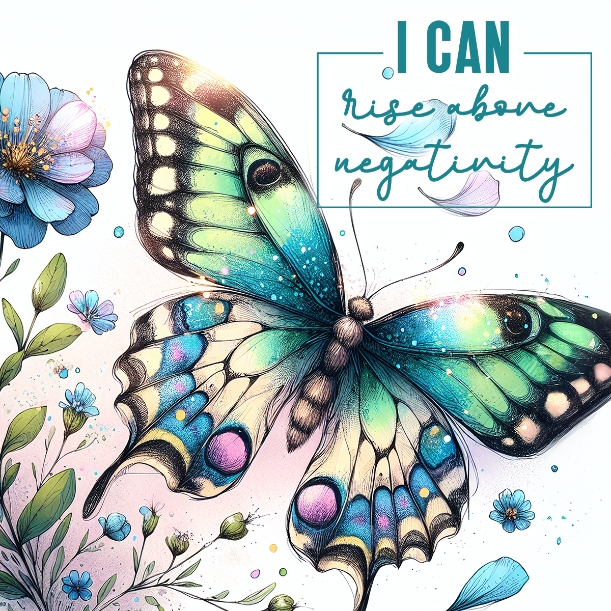 Colorful butterfly with text "I CAN rise above negativity".