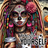 Woman with colorful sugar skull makeup and dreadlocks holding a coffee cup, text "push yourself".