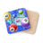 Glittering blue bingo card with colorful balls and bingo caller's card.