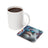 Bigfoot in sunglasses with American flag background on a coffee coaster.