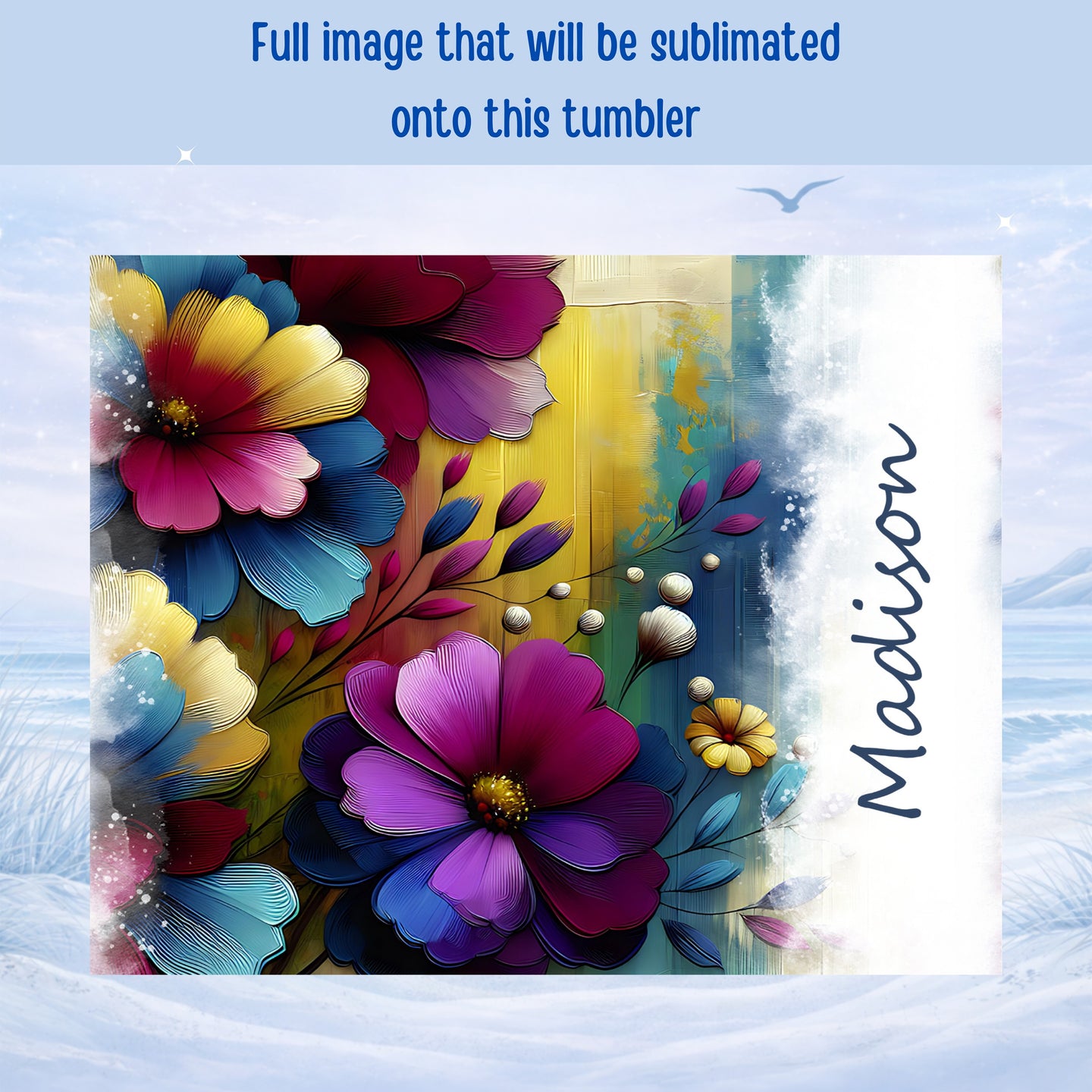 Floral design with "Madison" text, suitable for sublimation tumbler.