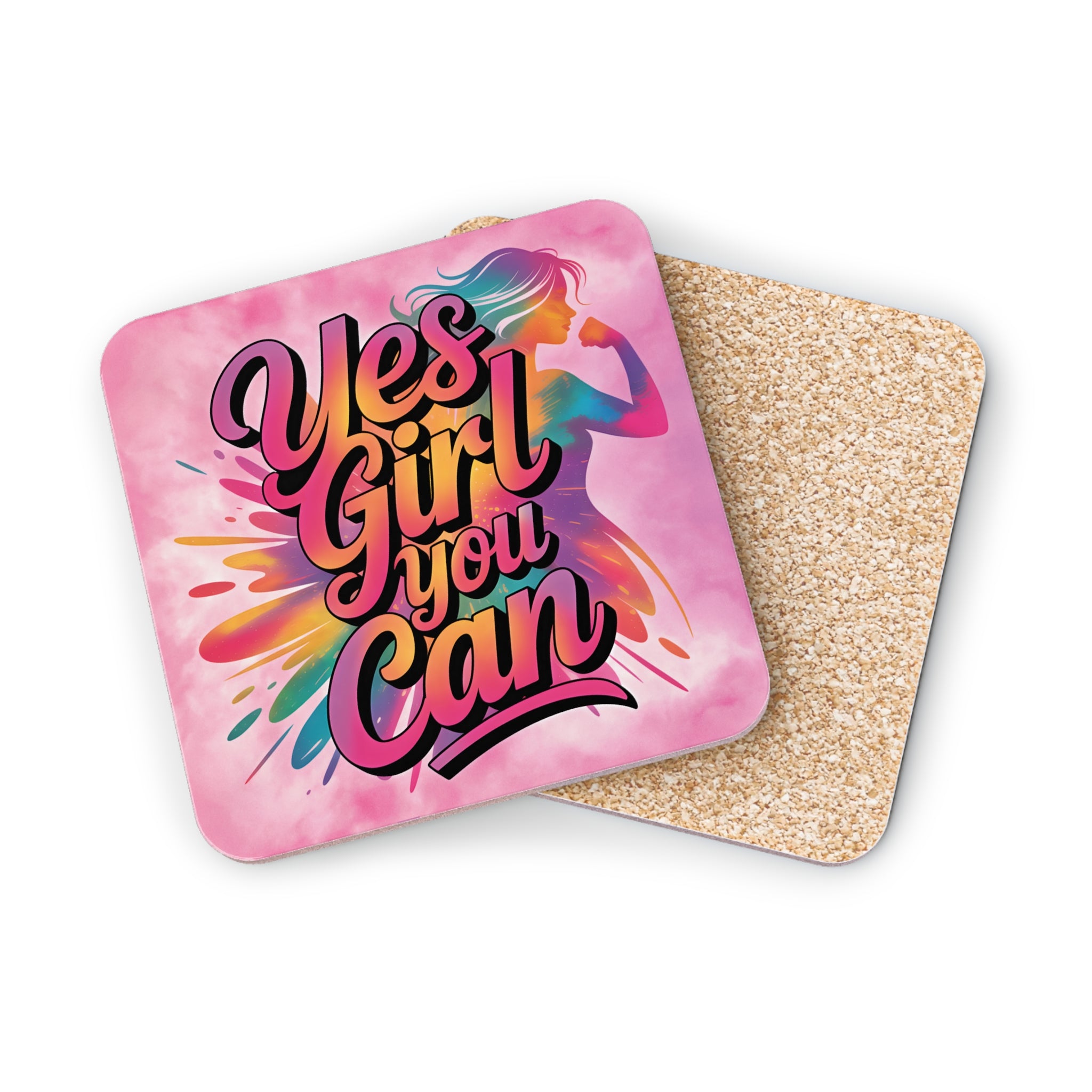 Coasters with "Yes Girl You Can" text and silhouette of a woman.