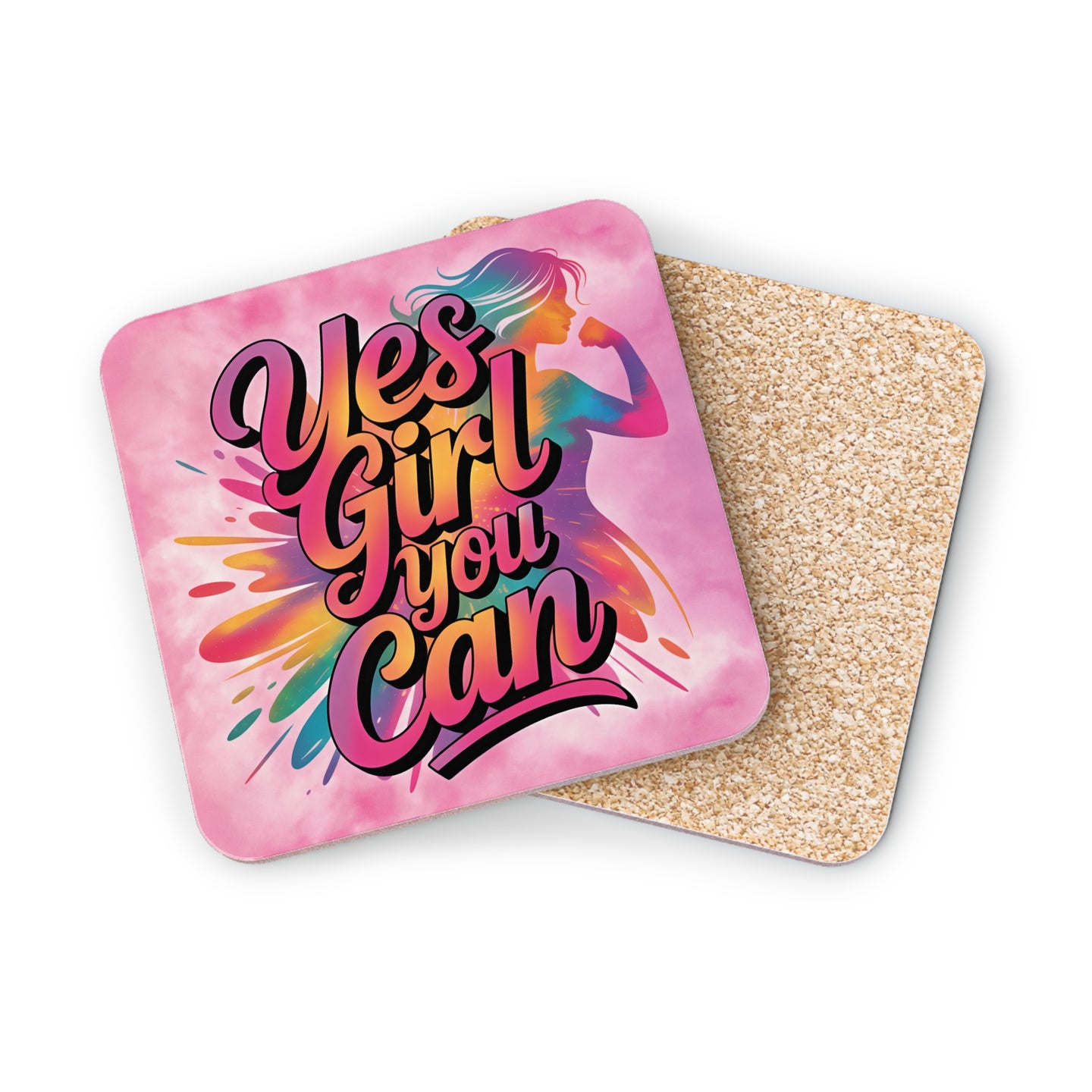 Coasters with "Yes Girl You Can" text and silhouette of a woman.