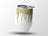 White tumbler with gold glitter drips and a silver lid.