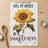 White kitchen towel with a sunflower illustration and text "BE A SUNFLOWER".