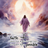 Jesus walking on water with inspirational text.