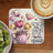 Tulips in polka dot vase with inspirational text and coffee.