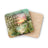 Coaster with "Beer is always a good idea" text and tropical beach sunset scene.
