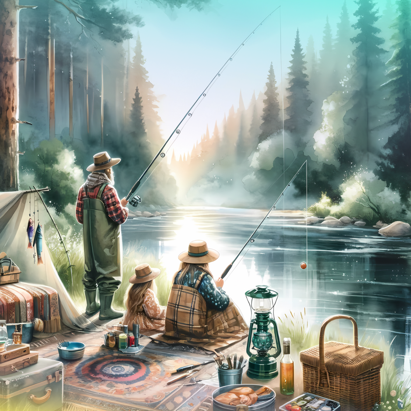 Forest Fishing Camping Coasters