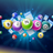 Colorful bingo balls and cards with numbers float against a dark, sparkly background.
