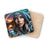 Woman with Native American headdress, fox, eagle, waterfall, and sunset.