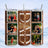Dad, surrounded by wood grain, with family photos.