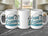 White mug with "Gone Fishing" text, fish, and water design.