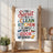 White kitchen towel with colorful "The Secret to a Clean Kitchen is Simple: Don't Cook (Ever!)" text.