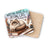 Coaster with fluffy cat on books, quill, inkwell, feathers, and text "Writing Books & Petting Cats".