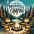 Four empty wooden chairs surround a campfire under a starry night sky.