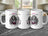 White mug with Virgo zodiac sign, skeleton, and calendar dates.
