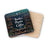Coasters with a chalkboard design featuring "Books, Plants & Coffee" and bookshelves.