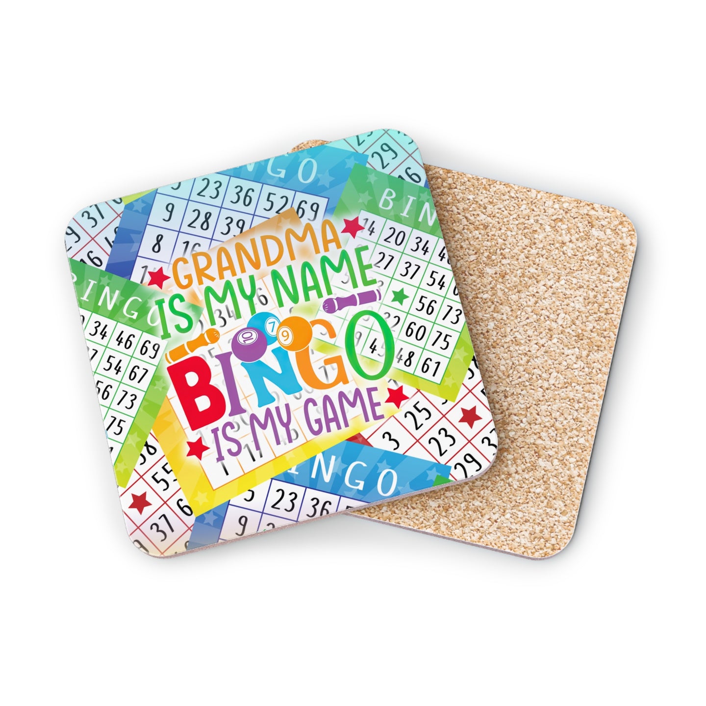 Bingo card with "BINGO IS MY NAME" and "GRANDMA IS MY GAME" text.