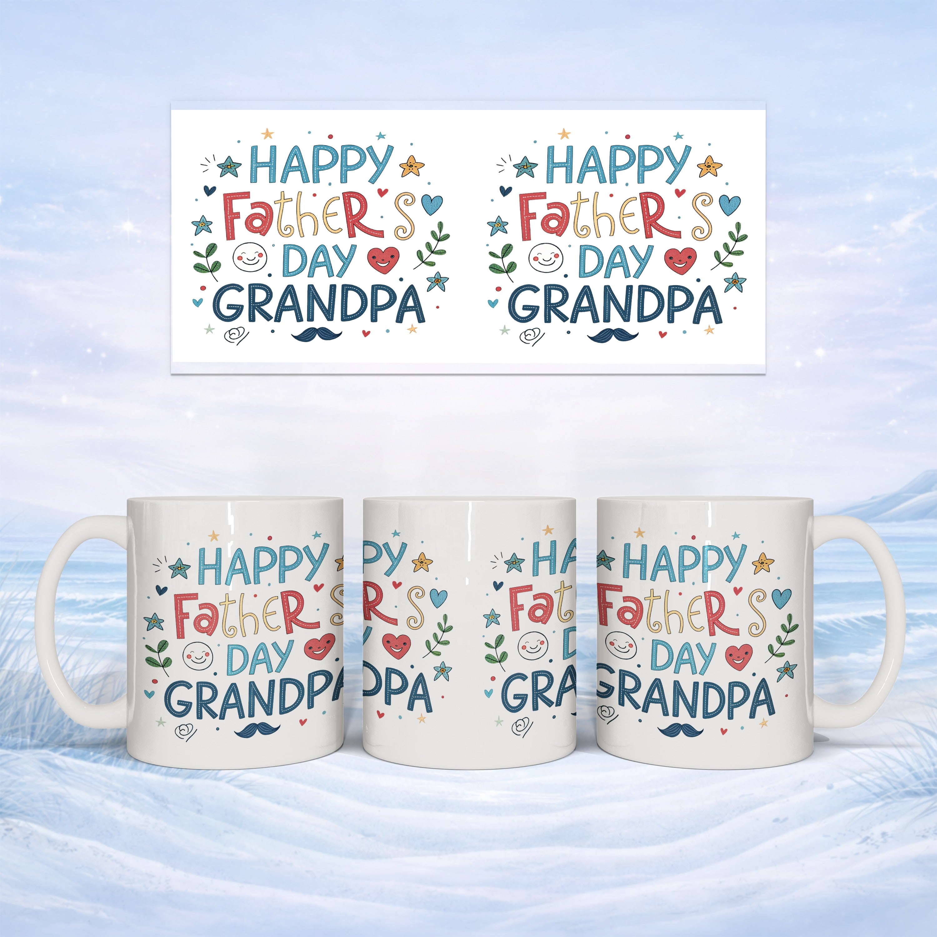 Mugs and header graphic with "Happy Father's Day Grandpa" text.