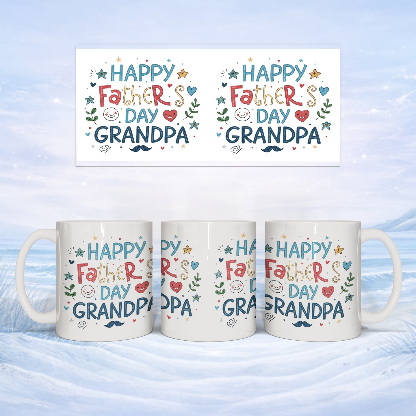Mugs and header graphic with "Happy Father's Day Grandpa" text.